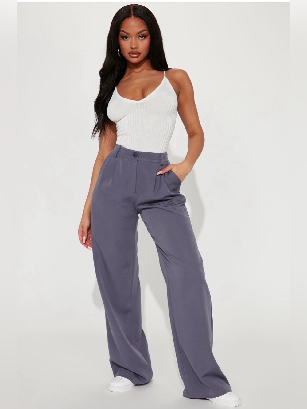 Fashion Nova perfect Trouser Pants HighWaist Wide Leg Pants Slate Blue XS 32